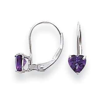14k White Gold 5 mm Heart Amethyst Leverback Earrings 14k White Gold 5 mm Heart Amethyst Leverback Earrings